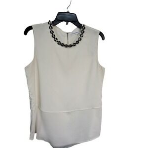 Calvin Klein Sleeveless Blouse Layered Jewel Neck Top Ivory